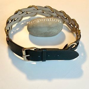 BCBG Black belt with gold decorative ring around